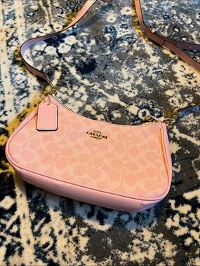 Coach Pink Signature Canvas Crossbody Bag with Gold Hardware